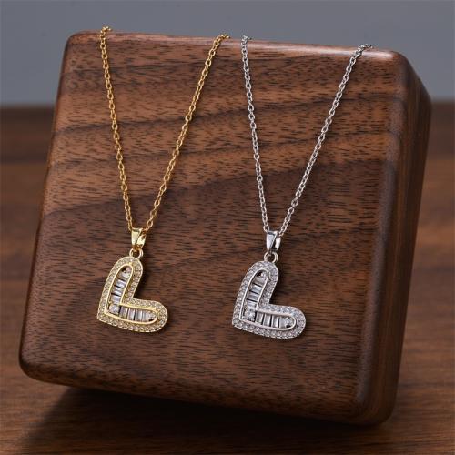 Titanium Steel Necklace, with Cubic Zirconia, plated, fashion jewelry & for woman, more colors for choice, Sold By PC
