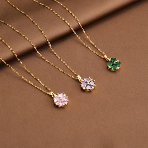 Titanium Steel Necklace, with Cubic Zirconia, plated, fashion jewelry & for woman, more colors for choice, Sold By PC