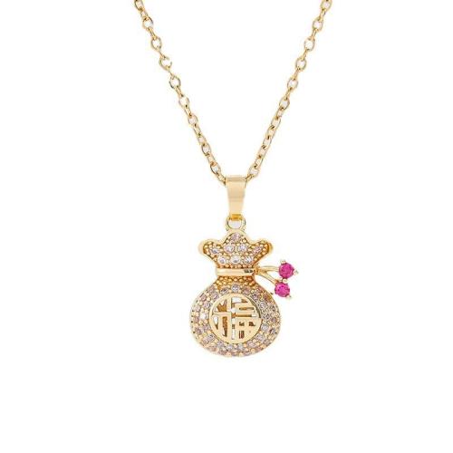 Titanium Steel Necklace, with Cubic Zirconia, plated, fashion jewelry & for woman, golden, Length:Approx 41 cm, Sold By PC