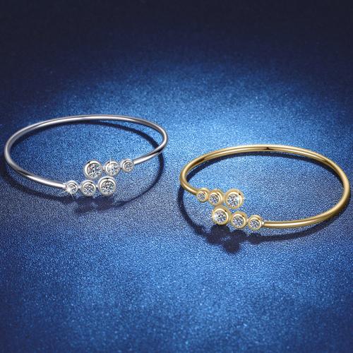 925 Sterling Silver Bangle, with Moissanite, fashion jewelry & for woman, more colors for choice, Inner Diameter:Approx 60mm, Sold By PC
