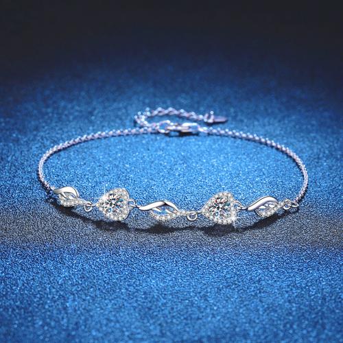 925 Sterling Silver Bracelet, with 1.2inch extender chain, Heart, platinum plated, different materials for choice & for woman, Length:Approx 6.3 Inch, Sold By PC