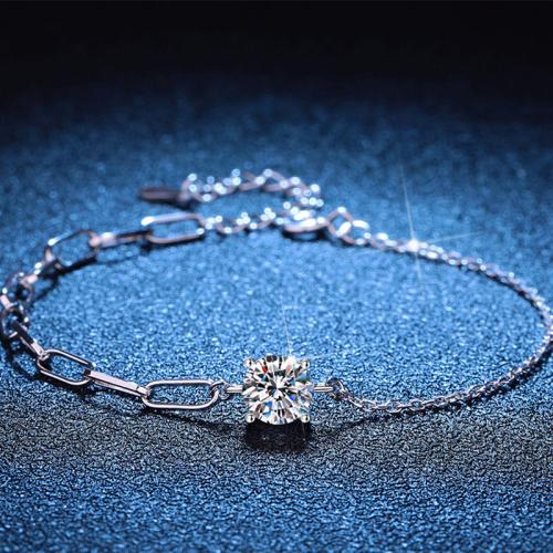 925 Sterling Silver Bracelet, with 1.2inch extender chain, platinum plated, different materials for choice & for woman, Length:Approx 6.3 Inch, Sold By PC