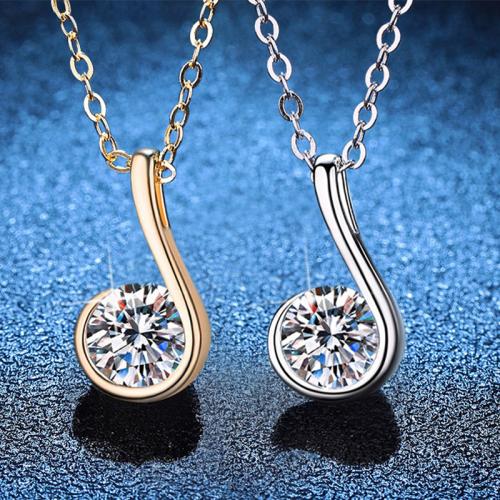 925 Sterling Silver Necklace, with Moissanite, with 2inch extender chain, Music Note, cross chain & for woman, more colors for choice, Length:Approx 15.7 Inch, Sold By PC