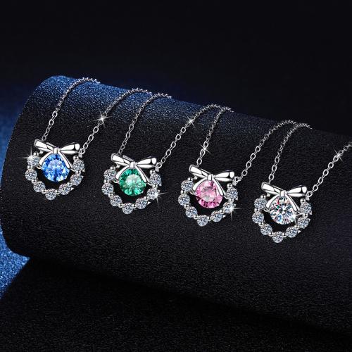 925 Sterling Silver Necklace, with 2inch extender chain, Bowknot, platinum plated, cross chain & different styles for choice & for woman, Length:Approx 15.7 Inch, Sold By PC