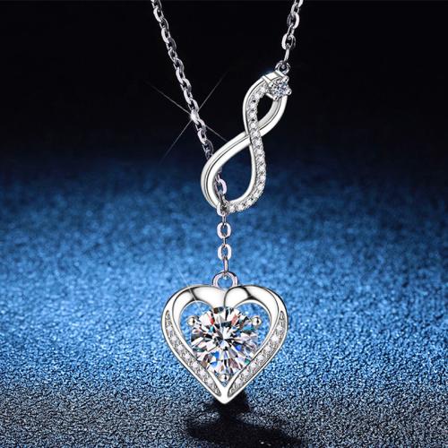 925 Sterling Silver Necklace, with 2inch extender chain, Heart, platinum plated, cross chain & different size for choice & for woman, Length:Approx 15.7 Inch, Sold By PC