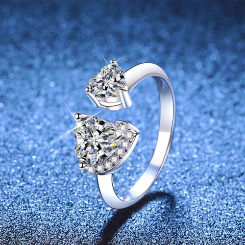 925 Sterling Silver Cuff Finger Ring, Heart, platinum plated, different materials for choice & for woman, US Ring Size:6-8, Sold By PC