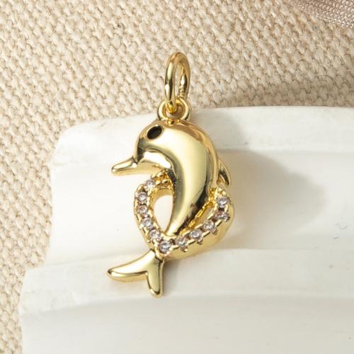 Cubic Zirconia Micro Pave Brass Pendant, Dolphin, plated, fashion jewelry & micro pave cubic zirconia & enamel, more colors for choice, nickel, lead & cadmium free, 9.80x2.85x20mm, Sold By PC