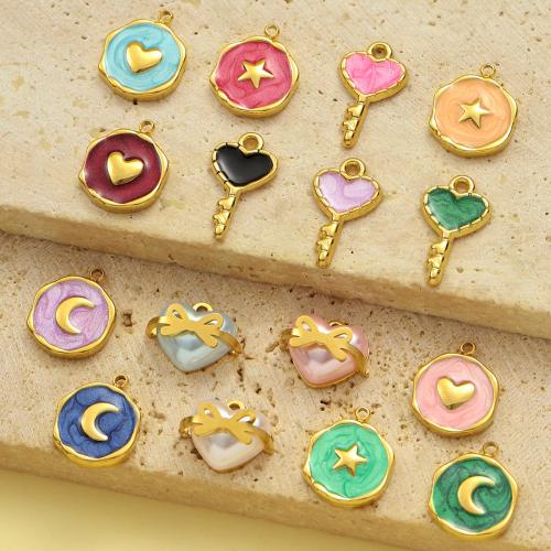 Stainless Steel Pendants, 304 Stainless Steel, with Plastic Pearl, gold color plated, DIY & enamel, more colors for choice, 3PCs/Bag, Sold By Bag
