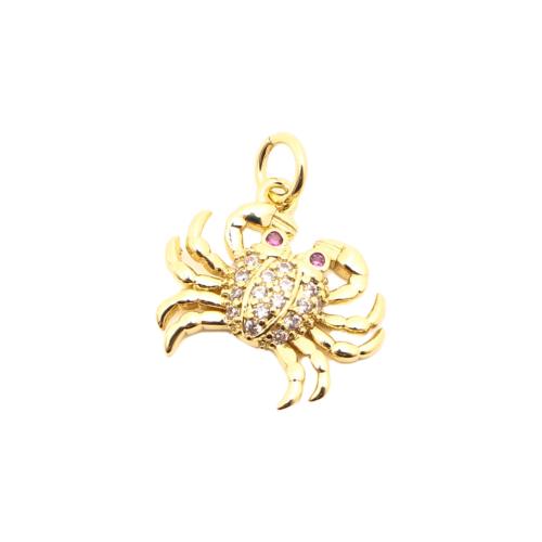 Befestigter Zirkonia Messing Anhänger, Krabbe, DIY & Micro pave Zirkonia, goldfarben, 15x16x2mm, verkauft von PC