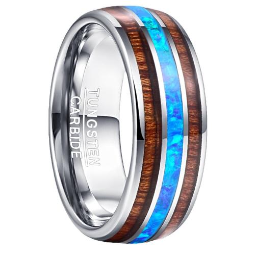 Tungsten Steel Ring for Men , with Opal & Wood, plated, fashion jewelry & different size for choice & for man, original color, Sold By PC