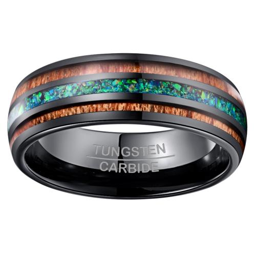 Tungsten Steel Ring for Men , with Opal & Wood, plated, fashion jewelry & different size for choice & for man, black, wide:8mm, Sold By PC