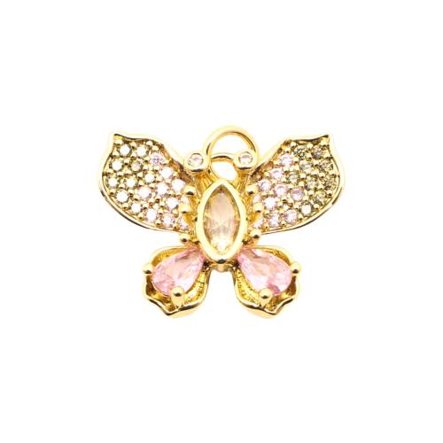 Cubique Pendentif en laiton zircon pavent, papillon, DIY & pavé de micro zircon, doré, 15x19x4mm, Vendu par PC