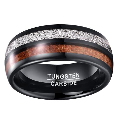 Tungsten Steel Ring for Men , with Carbon Fibre & Wood, plated, fashion jewelry & Unisex & different size for choice, black, wide:8mm, Sold By PC