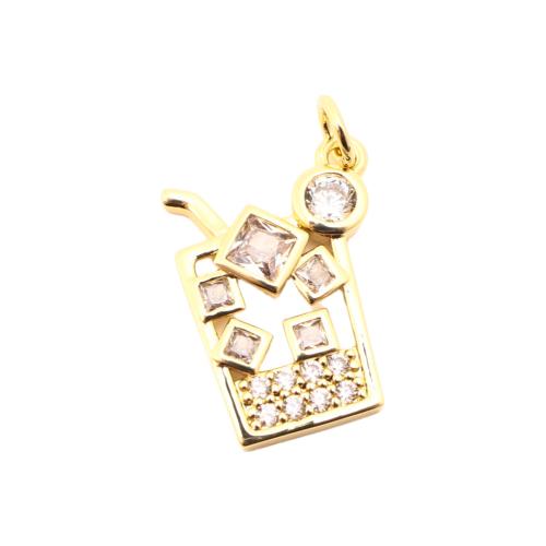 Цирконий Micro Pave латунь подвеска, Латунь, DIY & инкрустированное микро кубического циркония & отверстие, Золотой, 21x14x3mm, продается PC