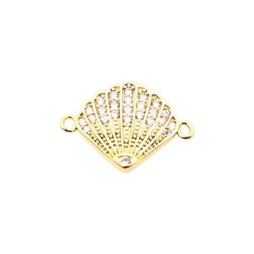Cubic Zirconia Micro Pave Brass Connector, Shell, DIY & micro pave cubic zirconia, golden, 18x12x2mm, Sold By PC