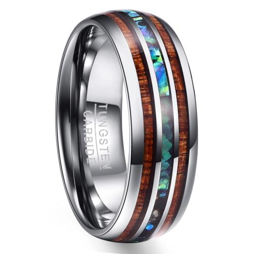 Tungsten Steel Ring for Men , with Abalone Shell & Wood, plated, fashion jewelry & different size for choice & for man, original color, Sold By PC