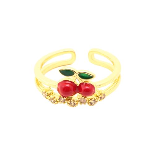 Cubic Zirconia Micro Pave Brass Ring, micro pave cubic zirconia & for woman & enamel & hollow, golden, 21x20x10mm, Sold By PC