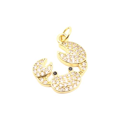 Cubic Zirconia Micro Pave Brass Pendant, Crab, DIY & micro pave cubic zirconia, golden, 19x17x2mm, Sold By PC