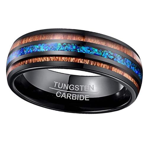 Tungsten Steel Ring for Men , with Opal & Wood, plated, fashion jewelry & different size for choice & for man, black, Sold By PC