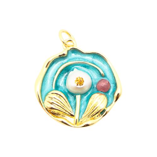 Cubic Zirconia Micro Pave Brass Pendant, with Acrylic, DIY & micro pave cubic zirconia & enamel, golden, 21x19x6mm, Sold By PC