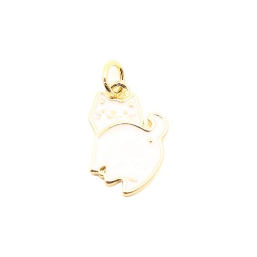Латунные ювелирные кулоны, Латунь, Кошка, DIY & эмаль, Золотой, 15x12x2mm, продается PC