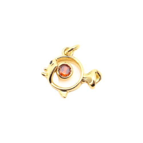 Cubic Zirconia Micro Pave Brass Pendant, Fish, DIY & micro pave cubic zirconia & hollow, golden, 12x14x3mm, Sold By PC