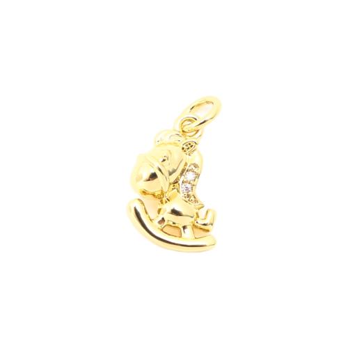 Cubic Zirconia Micro Pave Brass Pendant, rocking horse, DIY & micro pave cubic zirconia, golden, 13x9x6mm, Sold By PC