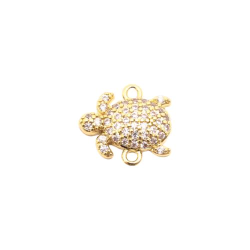 Cubic Zirconia Micro Pave Brass Pendant, Turtle, DIY & micro pave cubic zirconia, golden, 11x12x8mm, Sold By PC