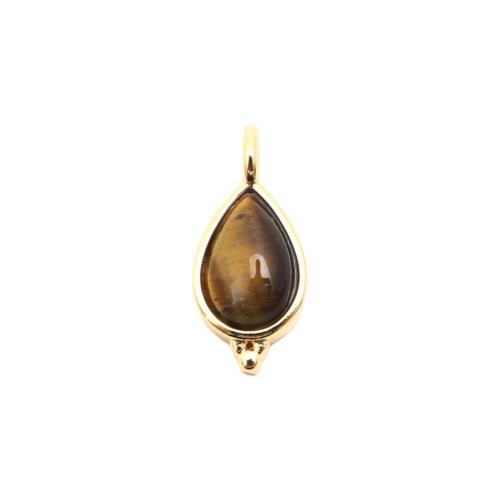 Brass Jewelry Pendants, with Tiger Eye, Teardrop, DIY, golden, 17x8x4mm, Sold By PC