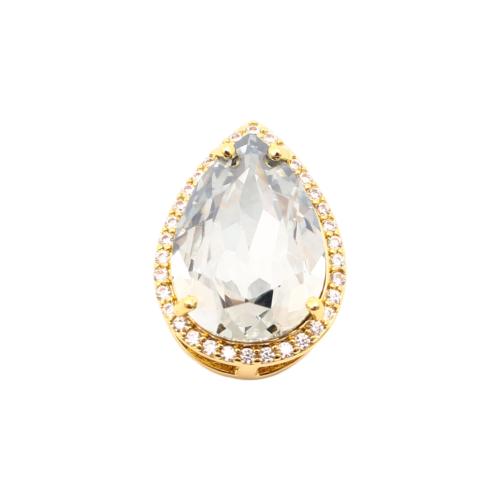 Cubic Zirconia Micro Pave Brass Pendant, with Cubic Zirconia, Teardrop, DIY, golden, 17x12x8mm, Sold By PC