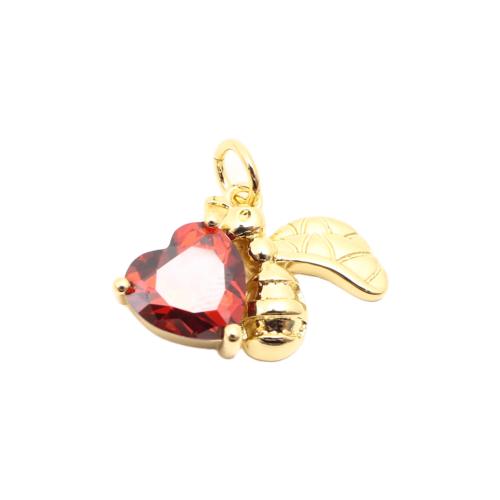 Cubic Zirconia Micro Pave Brass Pendant, with Cubic Zirconia, DIY, golden, 13x18x5mm, Sold By PC