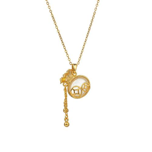 Titanium Steel Necklace, with Cats Eye, plated, fashion jewelry & for woman, golden, Length:Approx 41 cm, Sold By PC