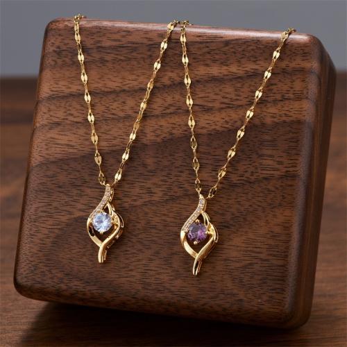 Titanium Steel Necklace, with Cubic Zirconia, plated, fashion jewelry & for woman, more colors for choice, Sold By PC