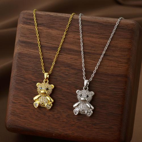 Titanium Steel Necklace, with Cubic Zirconia, Bear, plated, fashion jewelry & for woman, more colors for choice, Sold By PC