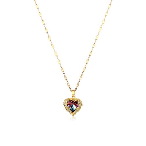 Titanium Steel Necklace, with Cubic Zirconia, plated, fashion jewelry & for woman, more colors for choice, Length:Approx 41 cm, Sold By PC