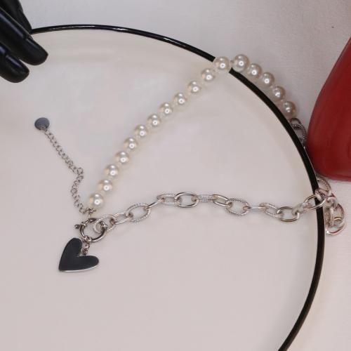 Stainless Steel Jewelry Necklace, 304 Stainless Steel, with ABS Plastic Pearl & Acrylic, plated, fashion jewelry & for woman, white, Length:Approx 41 cm, Sold By PC