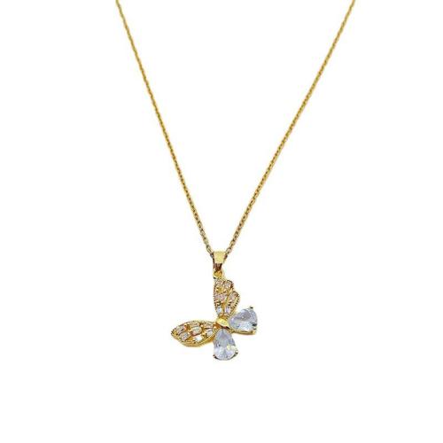 Titanium Steel Necklace, with Cubic Zirconia, plated, fashion jewelry & for woman, more colors for choice, Length:Approx 41 cm, Sold By PC