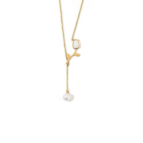 Titanium Steel Necklace, with ABS Plastic Pearl & Acrylic, plated, fashion jewelry & for woman, more colors for choice, Length:Approx 41 cm, Sold By PC