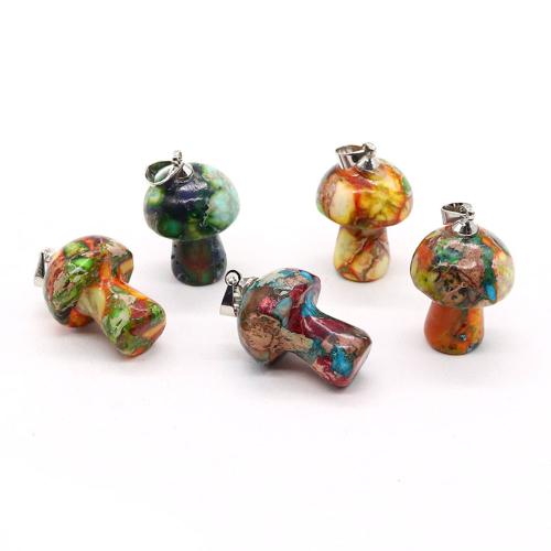 Natural Imperial Jasper Pendants, Brass, with Impression Jasper, mushroom, plated, DIY, more colors for choice, nickel, lead & cadmium free, 15x23mm, Sold By PC