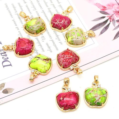 Natural Imperial Jasper Pendants, Brass, with Impression Jasper, Apple, plated, DIY, more colors for choice, nickel, lead & cadmium free, 16x20mm, Sold By PC