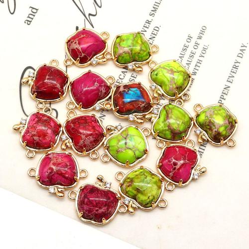 Edelstein-Connector, Messing, mit Impression Jaspis, Apfel, plattiert, DIY & 2/2-Schleife, keine, frei von Nickel, Blei & Kadmium, 18x21mm, verkauft von PC