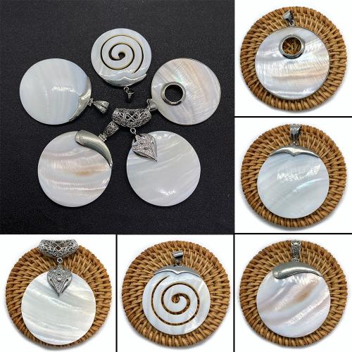 Natürliche weiße Muschel Anhänger, mit Messing, rund, plattiert, DIY, keine, verkauft von PC