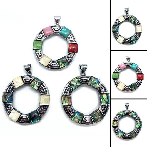Natural Abalone Shell Pendants, Tibetan Style, with Abalone Shell, plated, DIY, more colors for choice, 46mm, Sold By PC
