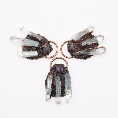 Quartz Gemstone Pendants, Clear Quartz, with Amethyst & Brass, plated, DIY & with rhinestone, purple, 30-55mm, Sold By PC