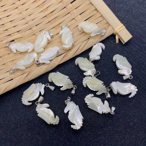 Natural White Shell Pendants, with Brass, Seahorse, plated, DIY & with rhinestone, white, 12x22mm, Sold By PC