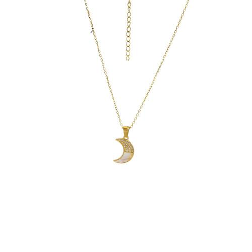 Stainless Steel Jewelry Necklace, 304 Stainless Steel, Moon, gold color plated, fashion jewelry & micro pave cubic zirconia, golden, Sold By PC