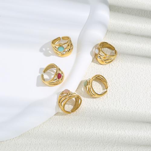 Rhinestone Stainless Steel Finger Ring, 304 Stainless Steel, with Gemstone, gold color plated, fashion jewelry & with rhinestone, golden, Sold By PC