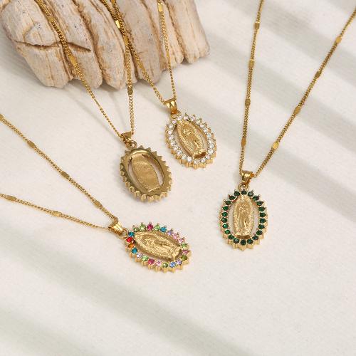 Stainless Steel Jewelry Necklace, 304 Stainless Steel, plated, fashion jewelry & with rhinestone, golden, Sold By PC
