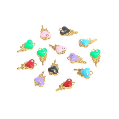Stainless Steel Heart Pendants, 304 Stainless Steel, gold color plated, DIY & enamel & with rhinestone, golden, 10PCs/PC, Sold By PC