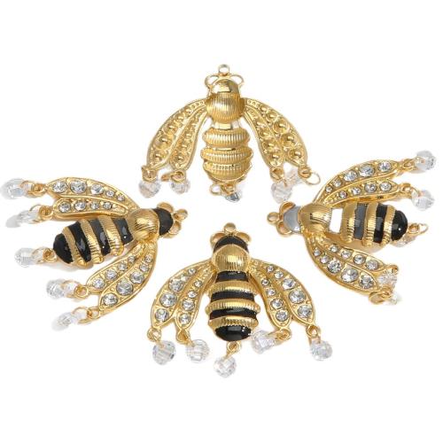 Stainless Steel Animal Pendants, 304 Stainless Steel, Bee, gold color plated, DIY & enamel & with rhinestone, golden, 10PCs/Bag, Sold By Bag